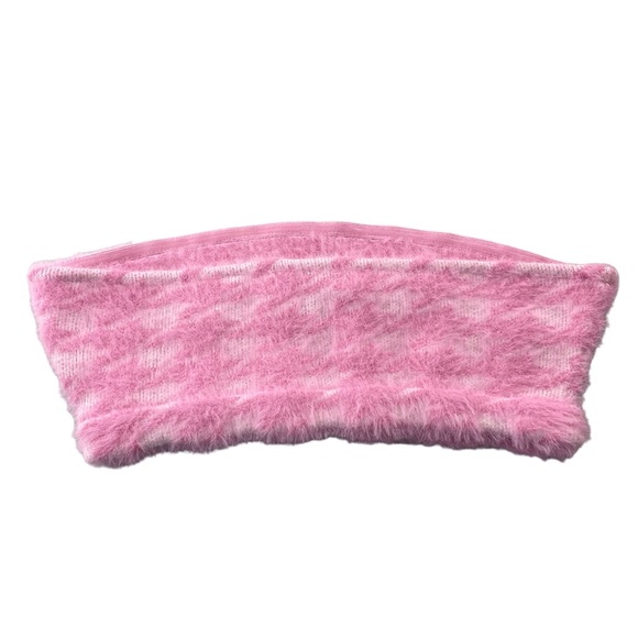 ⭐️2/$20 NWT Meshki Houndstooth Fuzzy Fluffy Pink Soft Coquette Y2K Tube Top - Picture 3 of 10